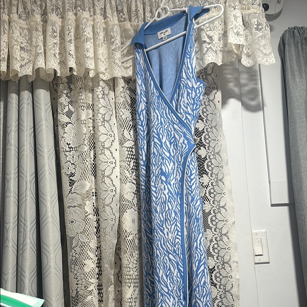 Diane Von Furstenberg Blue and White Wrap Dress